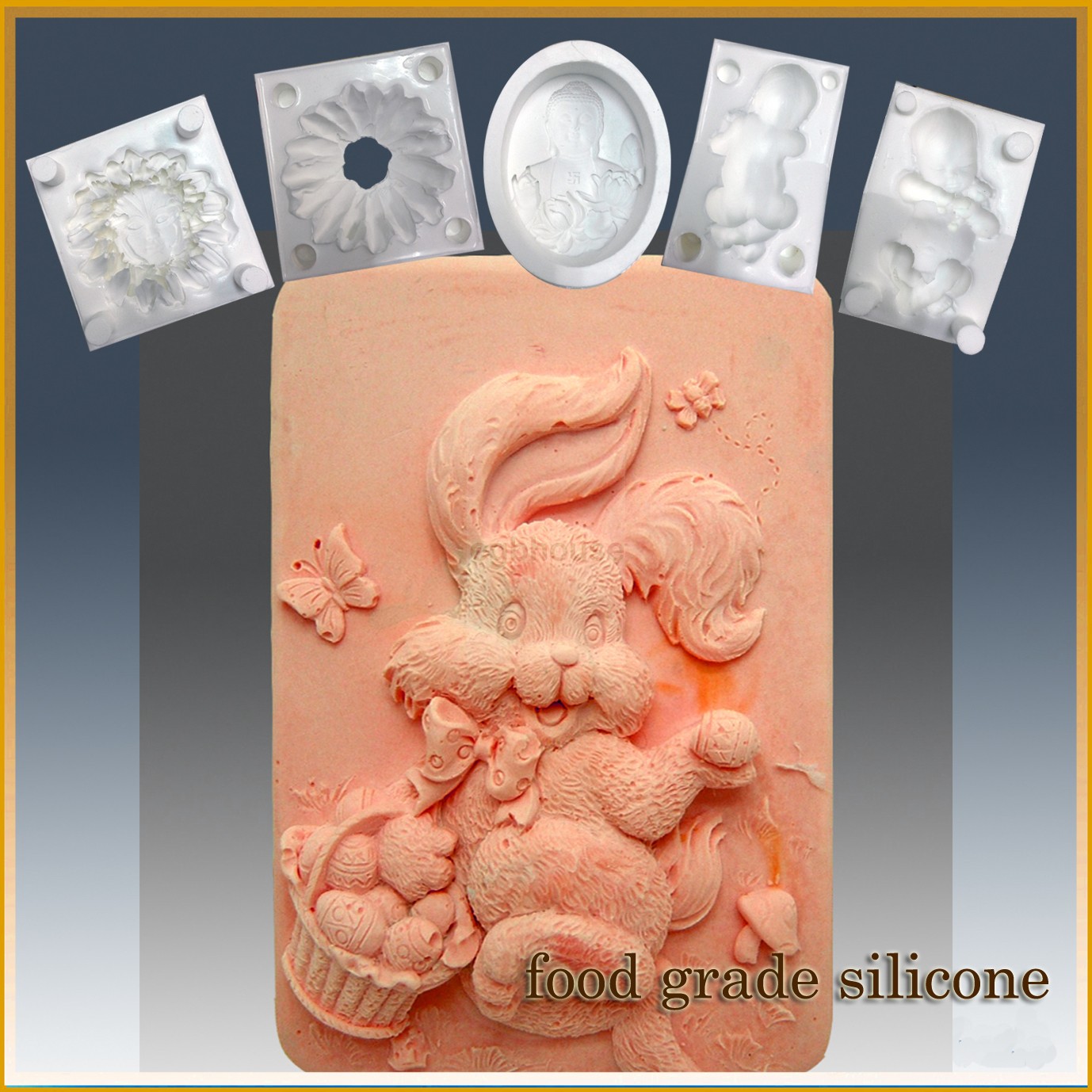  Hoppin' Bunny with basket- Detail of high relief sculpture - Food grade