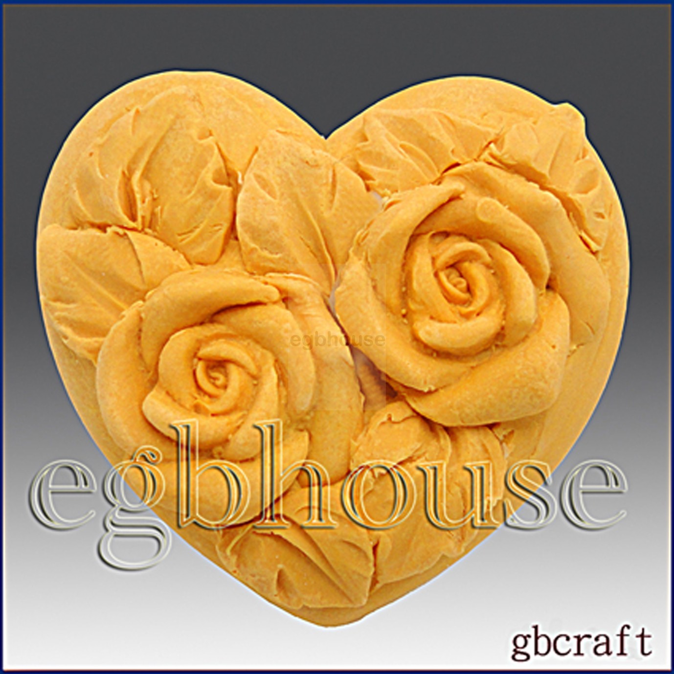 Mini Twin Roses Heart -2 cavities- Detail of high relief sculpture