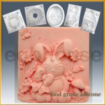 Bunny, Bow and Daisies- Detail of high relief sculpture - Food grade