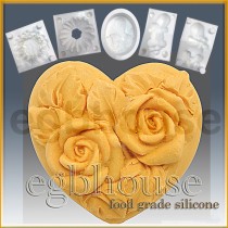 Mini Twin Roses Heart -2 cavities- Detail of high relief sculpture - Food grade